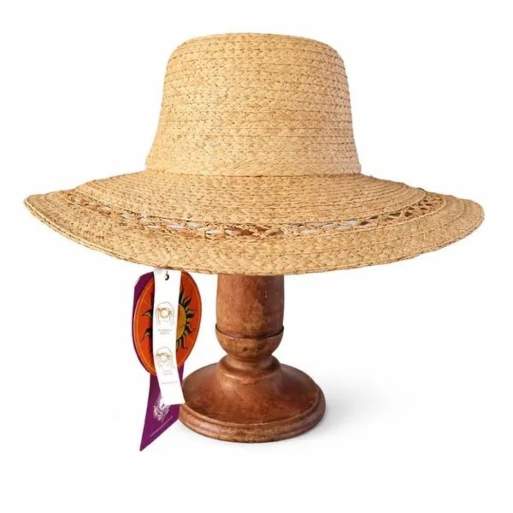Angela & William Sun Hat Tan UPF 50+ Woven‎ Grass Wide Brim Beachwear Resort